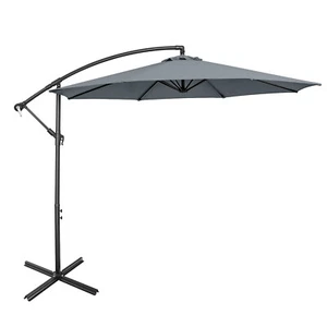 Patiojoy 10Ft Cantilever Patio Hanging Umbrella w/8 Ribs Cross Base Tilt Grey - Picture 1 of 8