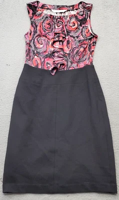 Vestido recto Trina Turk para mujer talla 2 negro con volantes de seda múltiple cuello redondo Foto 1 de 4