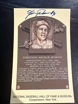 BASEBALL GREAT FERGIE JENKINS SIGNED BASEBALL HOF GOLD PLAQUE CARD JSA CERT - Image 1 of 3