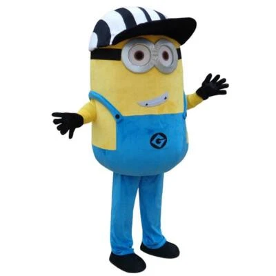 Mascotte Minions con cappello bianco nero costume adulti copia professionale - Immagine 1 di 3
