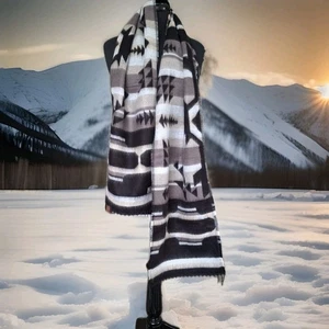 Sciarpa Cashmere Colorata Azteca Sud Occidentale 13X72" Frangia Nera Neutra Morbida LEGGI - Foto 1 di 10
