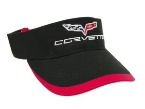 Visiera in cotone chino Corvette C6 nera Deluxe con bordo a tubino rosso - Foto 1 di 4