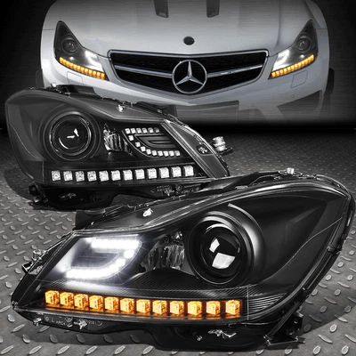 [3D LED DRL]FOR 12-15 MERCEDES C-CLASS W204 PROJECTOR HEADLIGHT HEAD LAMP BLACK - Image 1 of 4
