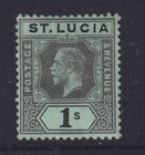 St. LUCIA, 1912 KGV, Crown CA, 1s. Black on Green, lhm.