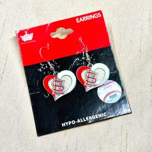 St Louis Cardinals Official Earrings, MLB Game Day Enamel Pierced Hooks - 1.5 in - Picture 1 of 4