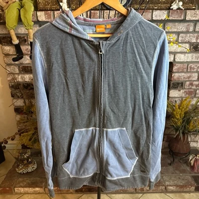 Hugo Boss Hombre Talla Grande Sudadera con Capucha Azul Manga Larga Cremallera Completa Foto 1 de 4