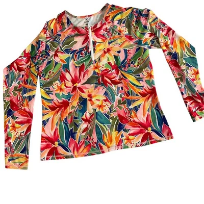 Top de natación Hurley XL estampado floral manga larga protector contra erupciones UPF 50+ protección solar Foto 1 de 4