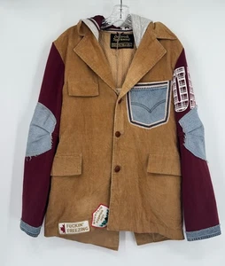 Oakbrook Sportswear Colorblock Corduroy Patches Hooded Jacket Sz M Made in Italy - Picture 1 of 12