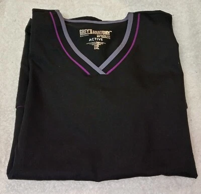 Grey's Anatomy  Active Womens Scrub Top, 2XL, New, Blk/Purp/Granite  - Image 1 of 3