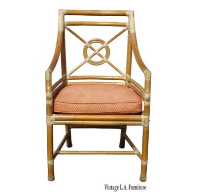 Sillón McGuire Mid Century Target Back de bambú vintage ~ silla de comedor con cuero Foto 1 de 4