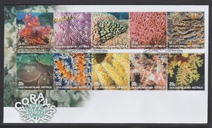 COCOS Islands 2025 CORALS of COCOS Marine Life set of 10 V F Used on FDC - Picture 1 of 1