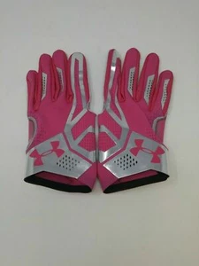 New Under Armour Men's Pink/Silver WR Football Gloves - Picture 1 of 4