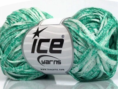 Emerald Green White Viscose Shine Bulky #55013 Skinny Net Ribbon Yarn 50gr 60yds - Image 1 of 3
