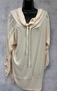 Miss Chievous Womens Size XL Tunic Top Knit Lace Beige Long Sleeve Cowl Neck NWT - Picture 1 of 9