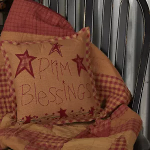 VHC Brands Primitive 12"x12" Blessings Pillow Red Thanksgiving Bedroom Decor - Picture 1 of 7