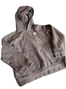 Nike Boy's Sportswear Pullover Fleece Hoodie Large Dark Gray White Nike Swoosh - Picture 1 of 7