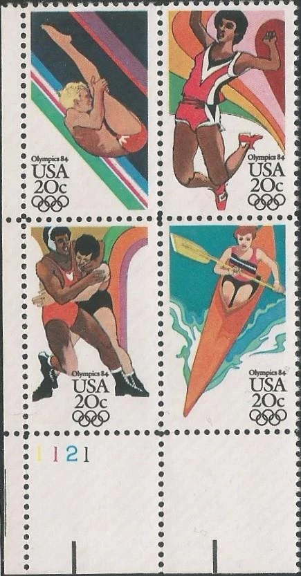 Plate Block of 4 stamps - Scott 2082-85 - 20 cent - Olympics '84 - 1984 - MNH - Image 1 of 1
