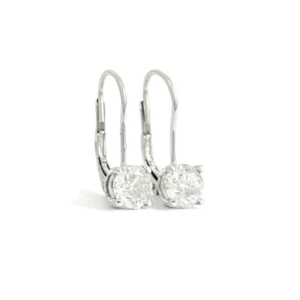 Round Diamond Drop Stud Earrings 14K White Gold .75 Inches, 1.45 CTW - Picture 1 of 9