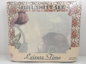 Vintage Leisure Time Full Sheet Set Floral 4 Pieces Fitted Flat &Pillowcases New - Picture 1 of 10