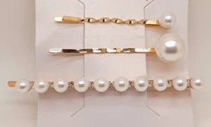 Set of 3 Hair Clips Faux Pearl/crystal Hair Pin Accessories Fashion Stylish gold - Picture 1 of 2