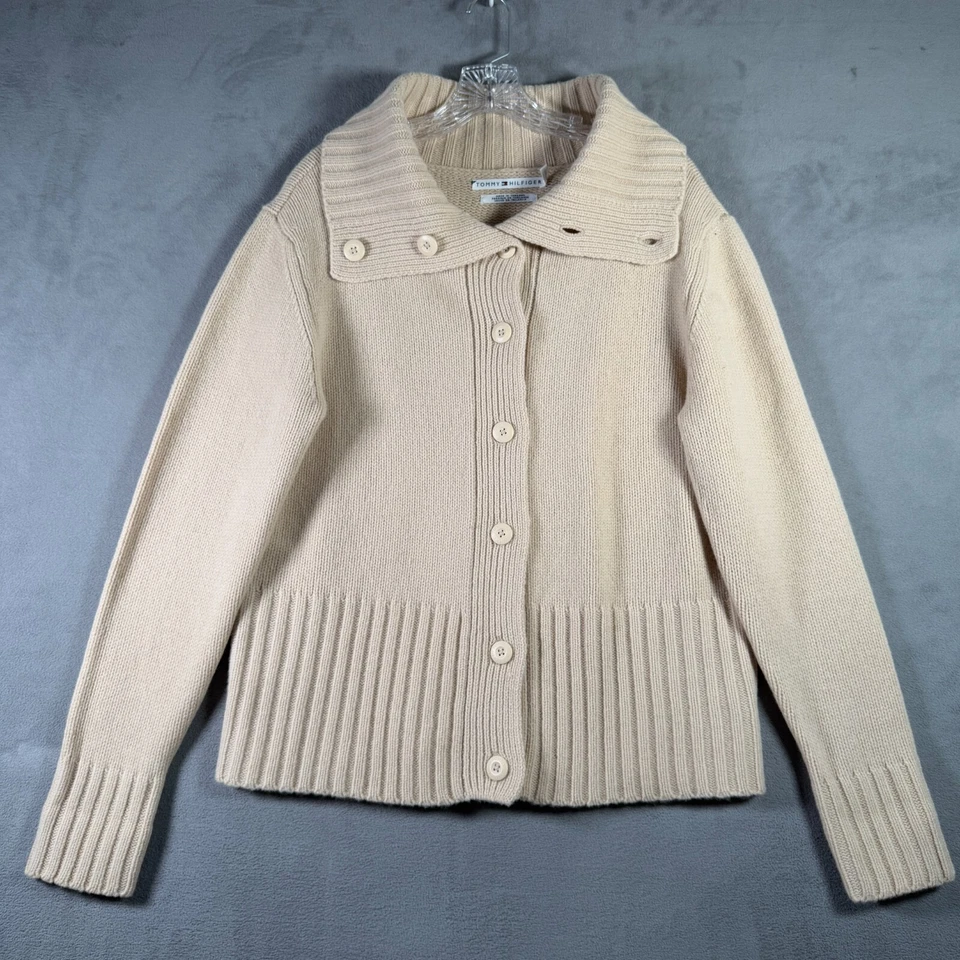 Cárdigan Tommy Hilfiger para mujer XL beige 100 % lana de cordero claro academia preppy Foto 1 de 4