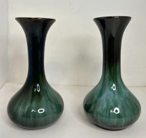 Vintage Blue Mountain Pottery Teal Drip Glaze 53/4" bud vases(4-56) - Picture 1 of 3