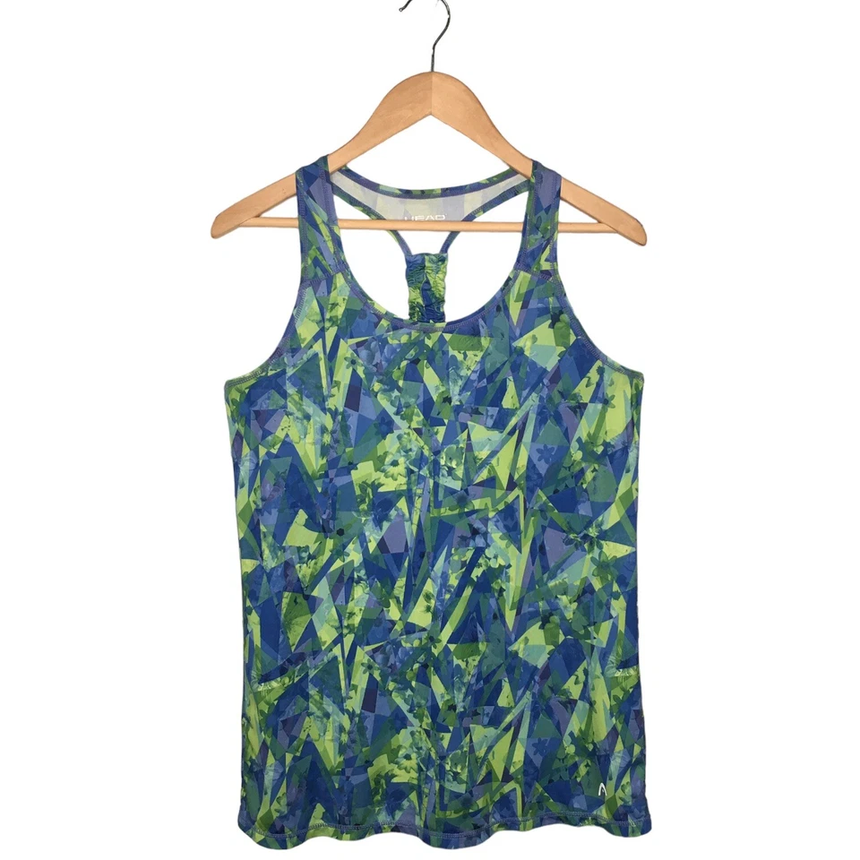 HEAD 网球赛车运动大圆领夏季背心标志绿色蓝色 M — 第 1/4 张图片