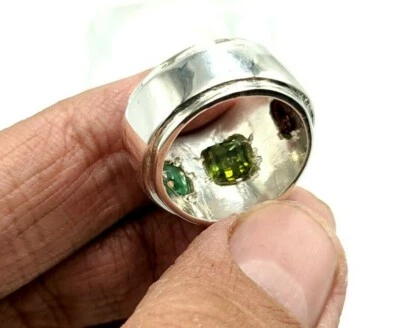 Tourmaline Men Ring Multi Stone Band Emerald Agate Ring 925 Sterling Silver - Image 1 of 4