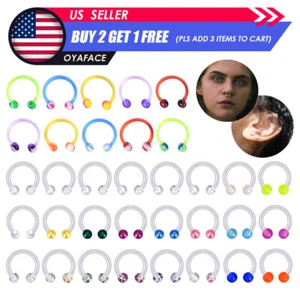 10-34PCS 16G Clear Septum Ring Horseshoe Nose Hoop Lip Piercing Traugs Earrings - Picture 1 of 10