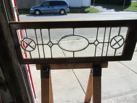 ~ ANTIQUE FULL BEVELED ETCHED STAINED GLASS TRANSOM WINDOW ~ 45 x 17 ~ SALVAGE Cover