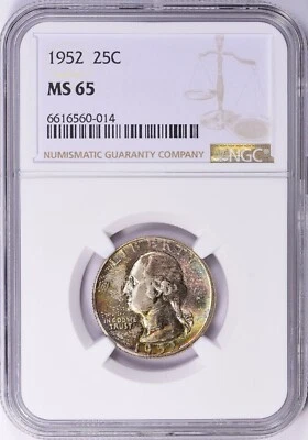 1952 Washington Quarter NGC MS65 Colorfully Toned  - Image 1 of 3