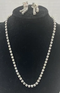 Vintage Single Strand Clear Rhinestone Choker Necklace & Dangle Earring Set - Picture 1 of 8