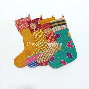 Calza decorativa natalizia Kantha fatta a mano lotto di 4 pezzi calze colorate - Foto 1 di 2