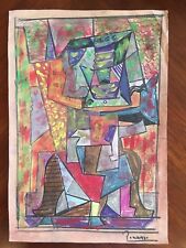 Cubist Original Watercolor Pastels Chalk Painting Signed Picasso Modern Abstract