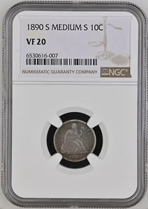 Moneda de diez centavos libertad sentada 1890 S mediana S VF20 NGC - Imagen 1 de 4