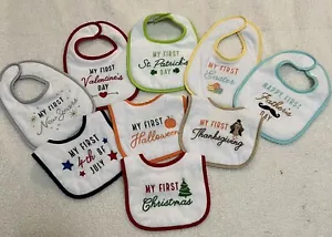 9 HB Embroidered BIBs Baby's First Year Holidays (V) - Picture 1 of 14