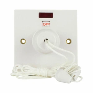 2 Way Ceiling Pull Cord 45 Amp Switch with Neon Light For Shower-Toilet/Bathroom - Picture 1 of 3