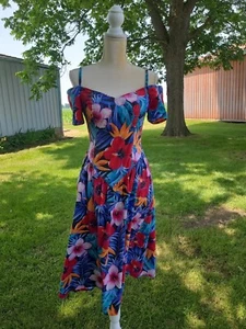 Vintage 70s 80s EBER Hawaiian Floral Cotton Dress SZ 5 Cottagecore - Picture 1 of 14