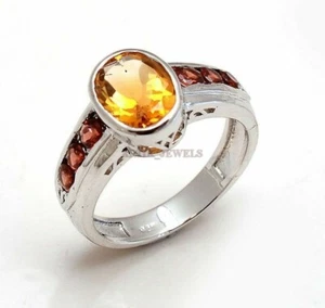Natural Citrine & Garnet Gemstone with 925 Sterling Silver Ring for Men's #652 - Picture 1 of 3