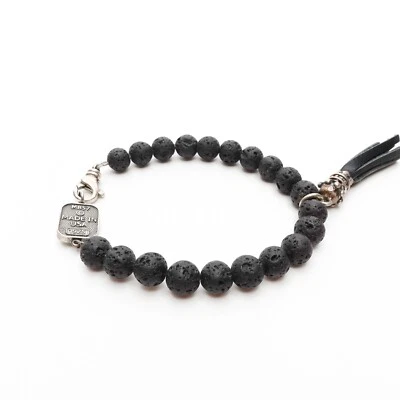 King Baby Studio Lava Rock Beaded Bracelet With Tassel Black Silver - Image 1 of 4