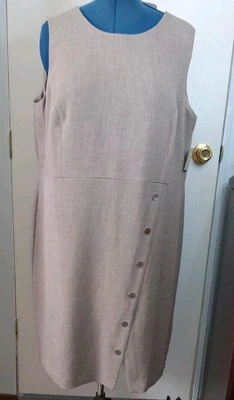 Kasper Women's Sheath Dress, Beige 18W NWT Back Zip, Button Detail,  Lined - Image 1 of 4