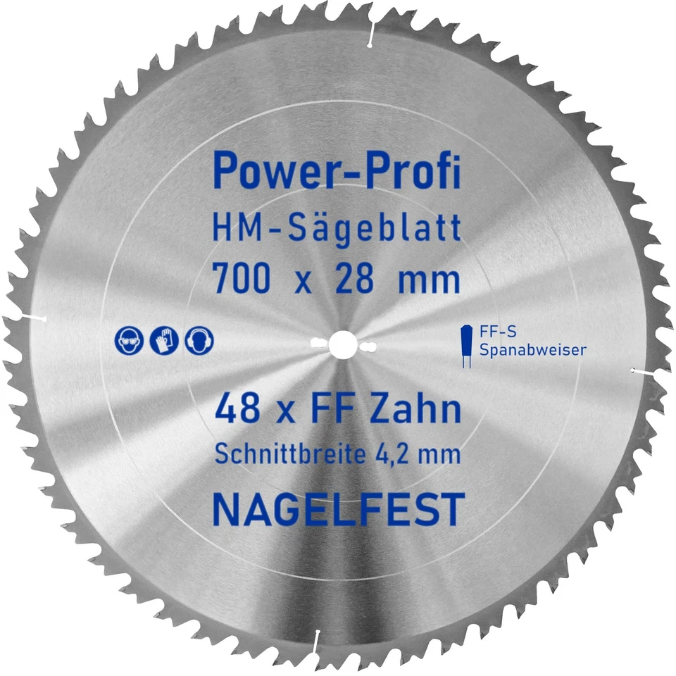 HM-Kreis-Sägeblatt 700 x 28 mm 48 Zahn FF nagelfest mit Spanabweiser Brennholz - Bild 1 von 1