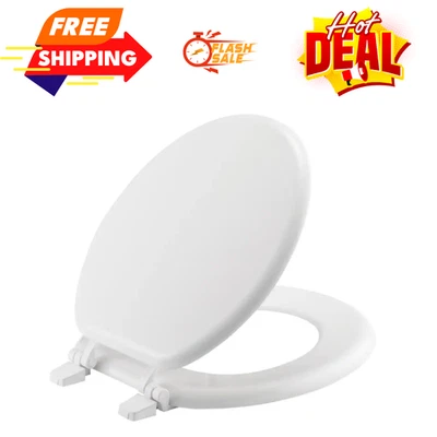 Round Enameled Wood Toilet Seat in White - Image 1 of 4