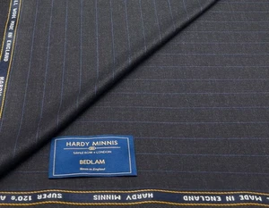 Hardy Minnis Wool Fabric Charcoal Grey Blue Stripe Suiting & Thobe Fabric 280g - Picture 1 of 6
