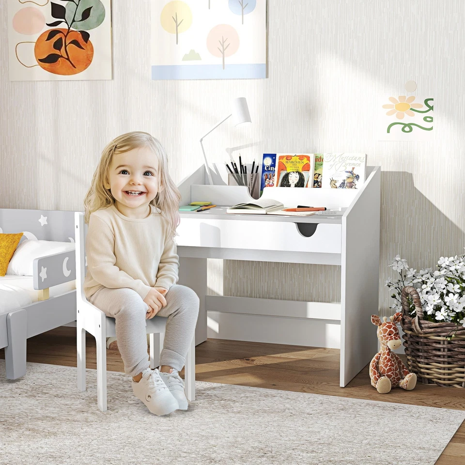 Conjunto de mesa e cadeira infantil Qaba, mesa de estudo infantil com armazenamento - Imagem 1 de 1