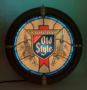 1988 Heileman’s Old Style Faux Wood/Stained Glass 16” beleuchtetes Bierschild - Bild 1 von 8