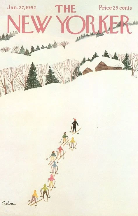 Póster de portada de The New Yorker - 27 de enero 1962 esquí escena de invierno impresión de arte de pared Foto 1 de 1