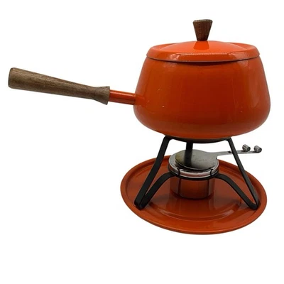 Orange Enameled Steel Vintage Fondue Set Made in Japan MCM Kitchen Serve Ware - Image 1 of 4