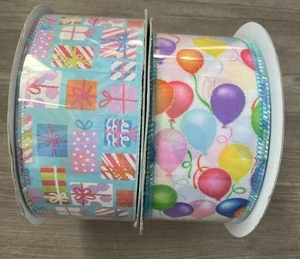 Lot Of 2 Kirkland Signature Wire Edged Ribbon Birthday Balloons/Wrapped Presents - Picture 1 of 3