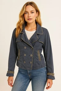 Free People Jacke Militärstil Größe 10 blau zweireihig Utility Mantel - Bild 1 von 17